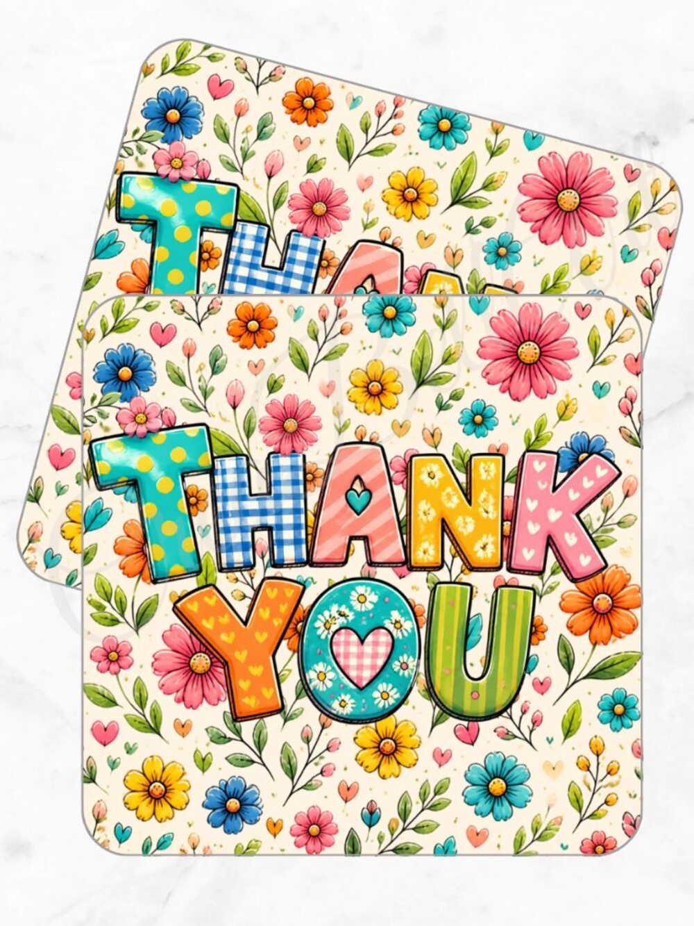 60 Pack Floral Square Shaped Thank You Cards